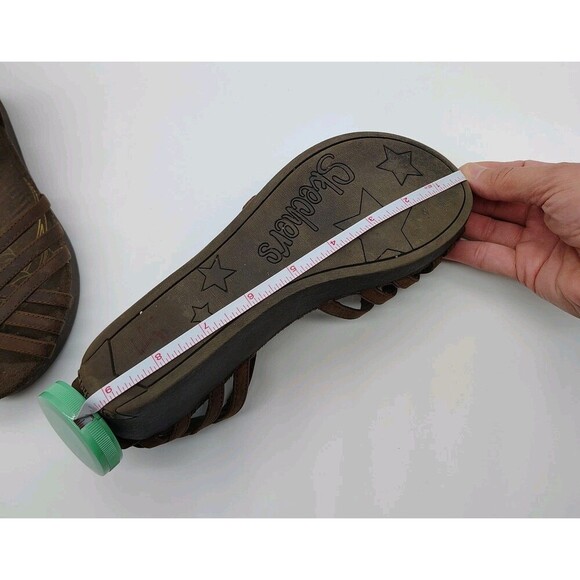 Skechers Womens Brown Strappy Peep Toe Sandals Leather Wedge Boho Y2K Style 8.5 - Picture 8 of 8